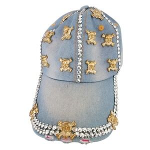 Denim Baseball Cap‎ Rhinestone Skull Accents Women's Hat Cap